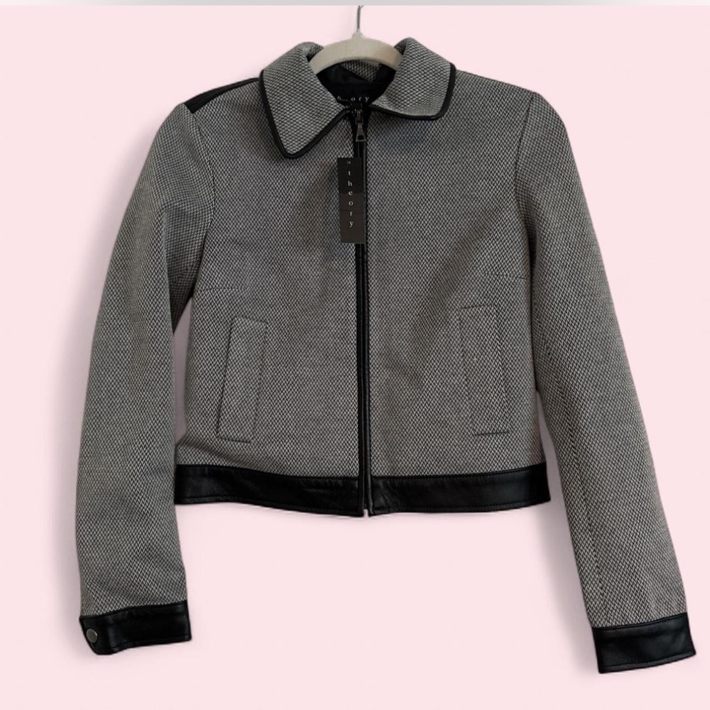 NWT Theory Black and Gray Bomber Jacket size 4